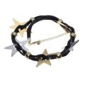 Necklace - Gold Tone & Silver Tone Statement Stars on Pleather Straps - ML3389