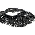 Necklace - Charcoal Tone Chunky Chained Strap. Multiple Beaded Strands with Beads - ML3390