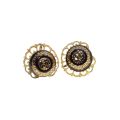 Earrings - Gold Tone Vintage Round Black and Gold Screw on Earrings. Filigree. - ML3407
