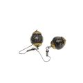 Earrings - Gold Tone Mottled Black and Cream Ball. Silver Tone Hook for Pierced Ears - ML3409