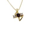Pendant - Gold Tone Chain. Pendant Centre Red Stone with two Clear Rhinestones - ML3410