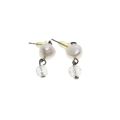Earrings - Silver Tone Freshwater Pearl and Crystal Bead Earrings. Pierced Ears. - ML3414