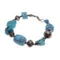 Bracelet - Vintage Silver Tone Bracelet with Artisan Blue Turquoise Nuggets - ML3417