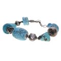 Bracelet - Vintage Silver Tone Bracelet with Artisan Blue Turquoise Nuggets - ML3417