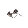 Earrings - Silver Tone Twirl Round Setting with Faux Garnet Hanging Earrings. Pierced Ears - ML3418