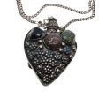 Necklace - Silver Tone Antique Perfume Bottle with gem stones and silver designs - ML3451