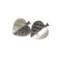 Earrings - Silver Tone Marcasite Leaf Earrings with Mother of Pearl. Clip Ons - ML3481