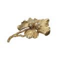 Brooch - Gold Tone Flower brooch. Stem with Flower and Faux Pearls and Diamantes - ML3537