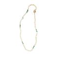 Necklace- Gold Tone Faux Pearl Clasp. White Fresh Water Pearls with Malachite Beaded Necklace - M...