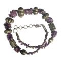 Necklace - Vintage Silver Tone Chunky mixed style Metal Beads Lilac Colour Beads inbetween - ML3572