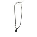 Necklace - Vintage Dark Grey Tone Chain. Pendant Teardrop Faceted Clear Stone - ML3574