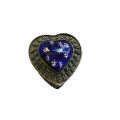 Antique & Collectable - Silver tone metal trinket box. Blue porclain heart with Flowers. Marcasit...