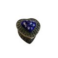 Antique & Collectable - Silver tone metal trinket box. Blue porclain heart with Flowers. Marcasit...