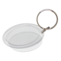 (Acrylic) Plastic, clear, clip in Keyring. Oval shape (22mm x 39mm)