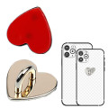 Attachment clip for phone, Heart shaped, Gold colour adhesive hook