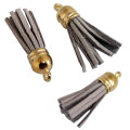 10pcs Tassel 35mm pendant, key ring accessory for tags - Tassels, Light grey with Golden cap