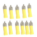 10pcs Yellow Tassel Key Ring Accessory, 35mm with Silver Cap