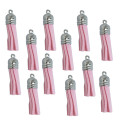 10pcs Flamingo Pink Tassel Key Ring Accessory, 35mm with Silver Cap