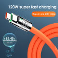 120W 6A 3 in 1 Silicone Zinc Alloy Cable with Type C, Micro USB & Lightning -S-219