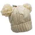 Winter Warm Knitted Twin Pom Pom Beanie - Butter