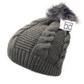 Winter Knitted Braided Beanie With Pom Pom - Charcoal