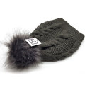 Winter Knitted Braided Beanie With Pom Pom - Charcoal