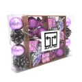 Bufftee 24 Piece Small Christmas Tree Baubles Pine Cones Drums Purple Mix