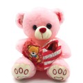 Happy Valentines Day Small Pink Teddy & Heart Pillow