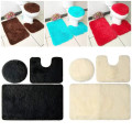 3 Piece Fluffy Toilet Seat Cover Bathroom Rug & Mats Set