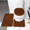 3 Piece Non-Slip Plush Toilet Seat Cover & Bathroom Mats Set - Fluffy Brown