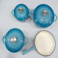 7 Piece Cast Iron Cookware/Pots - Turquoise