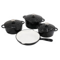Delicate 7 Piece Cast Iron Dutch Oven Cookware Pot & Stout Pan Set - Black