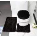 3 Piece Non-Slip Plush Fluffy Toilet Seat Cover & Bathroom Mats Set-Black