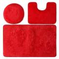 3 Piece Non-Slip Plush Fluffy Toilet Seat Cover & Bathroom Mats Set - Red