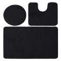 3 Piece Non-Slip Plush Fluffy Toilet Seat Cover & Bathroom Mats Set-Black