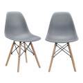 Grey Modern Style Dining Chair Shell Plastic Chair with Wooden Legs - Pack of 2