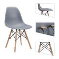 Grey Modern Style Dining Chair Shell Plastic Chair with Wooden Legs - Pack of 2