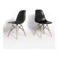 Black Modern Style Dining Chair Shell Plastic Chair with Wooden Legs - Set of 2