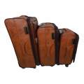 Smte-Luggage Set of 3 PU Leather Travel Suitcases-Brown
