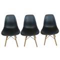 Smte-plastic chair with wooden Leg set of3 with SMTE Keychain   Black