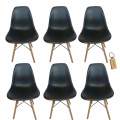 Smte-plastic chair with wooden Leg set of 6+ SMTE Keychain   Black