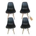 Smte-plastic chair with wooden Leg set of 4+ SMTE Keychain  Black