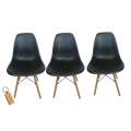 Smte-plastic chair with wooden Leg set of3 with SMTE Keychain   Black