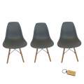 Smte-plastic chair with wooden Leg set of3 with SMTE Keychain Grey