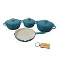 Premium 7-Piece Cast Iron Cookware Set+ Smte keychain-Teal blue