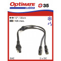 Optimate Y-SPLITTER, SAE TO 2 X DC SOCKET (5.5 X 2.5MM) CONNECTION. 30CM LONG