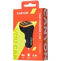 Canyon Car Charger C-08 PD 18W USB-C 2USB-A - Black / Orange