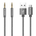 Intouch Type C Braided Cable & 3.5mm Audio Cable - Silver