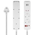 Switched 3 Way Surge Protected Multiplug With Dual 2.4A USB Ports 0.5M - White