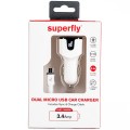 Superfly 3.4A Dual Usb Micro Car Charger - White